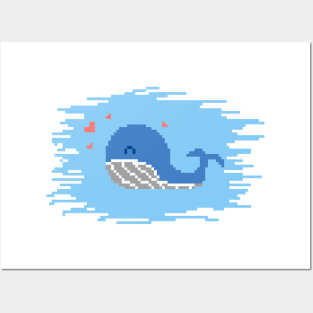 Cute Pixel Whale in Love Posters and Art